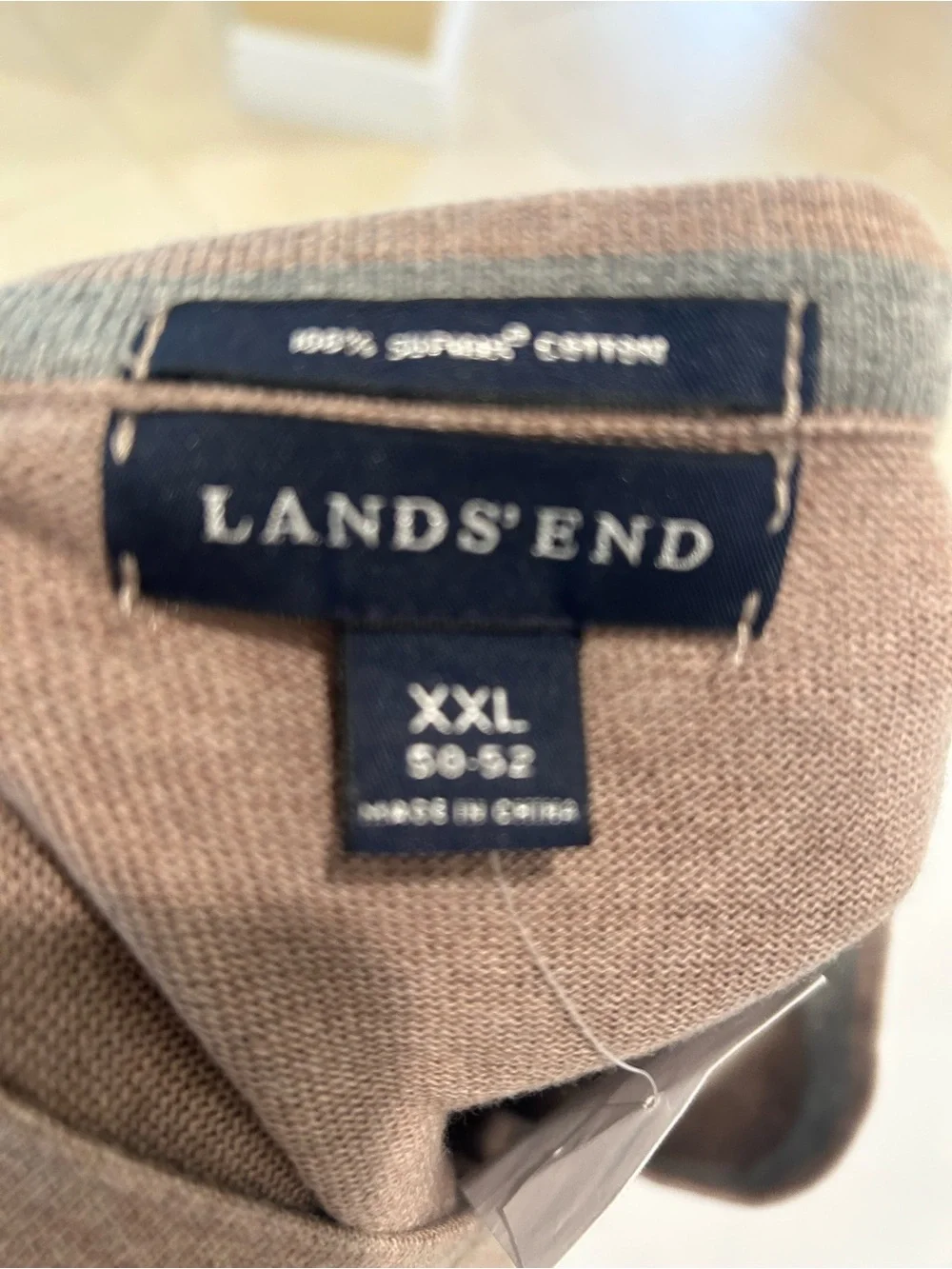 New Lands End Taupe V Neck Supima Cotton Lightweight Knit Sweater XXL